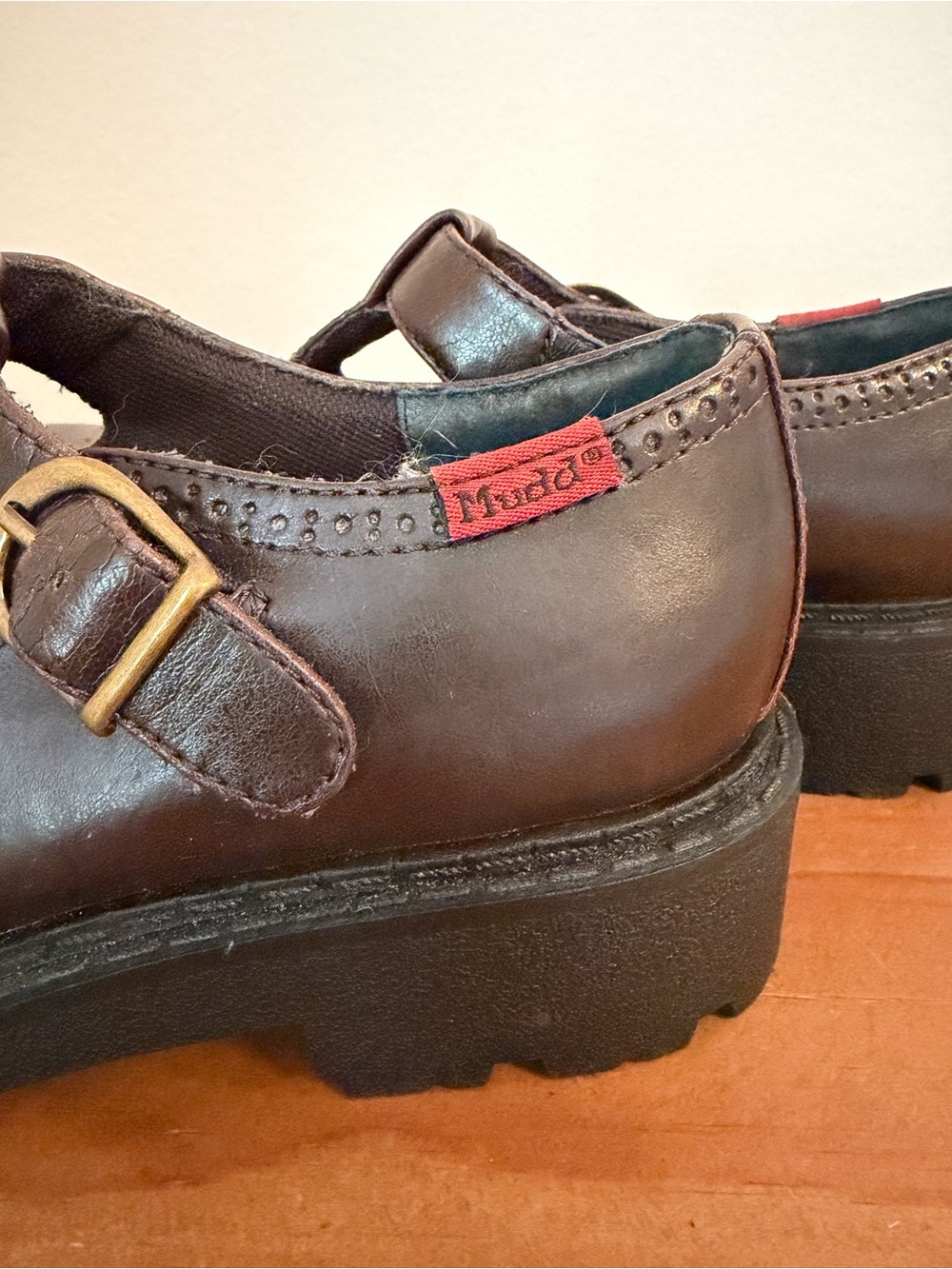 Mudd Brown Leather Platform Mary Jane Shoes with Red Tag